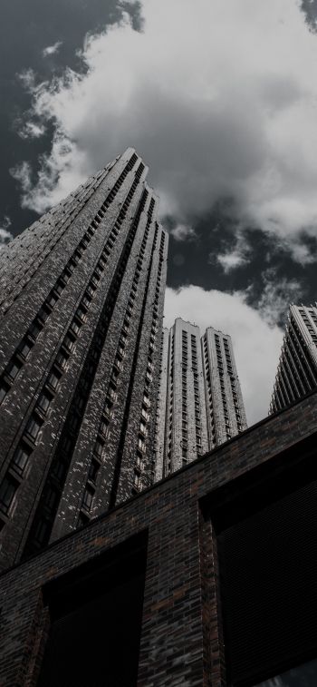 skyscraper, building, high-rise, brick, clouds, sadness Wallpaper 1170x2532