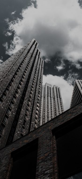 skyscraper, building, high-rise, brick, clouds, sadness Wallpaper 1080x2340
