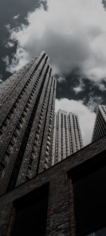 skyscraper, building, high-rise, brick, clouds, sadness Wallpaper 1440x3200