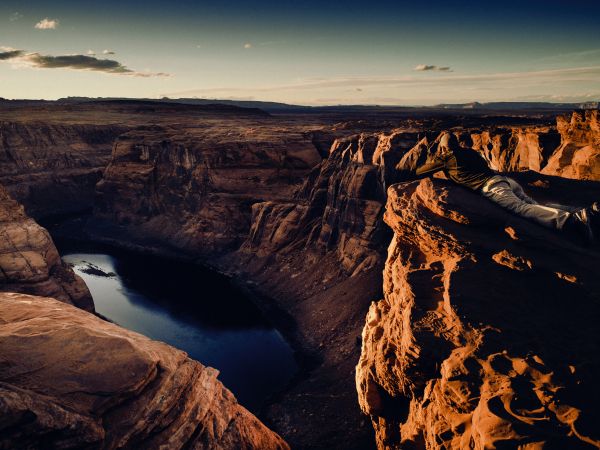 canyon, lake, rocks, sun, photographer Wallpaper 1024x768