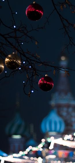 Moscow, decoration, light bulb, night, defocus Wallpaper 1080x2340