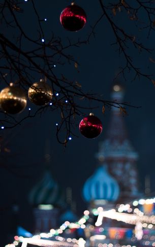 Moscow, decoration, light bulb, night, defocus Wallpaper 1752x2800