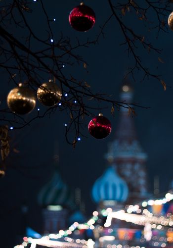 Moscow, decoration, light bulb, night, defocus Wallpaper 1668x2388