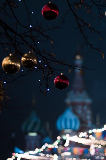 Moscow, decoration, light bulb, night, defocus Wallpaper 640x960