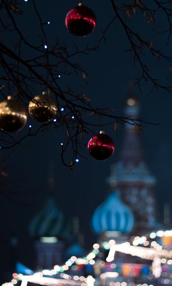 Moscow, decoration, light bulb, night, defocus Wallpaper 1200x2000