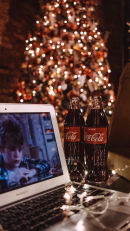 New Year, home alone, coca-cola, pizza, rest, movie, lights, garland Wallpaper 750x1334