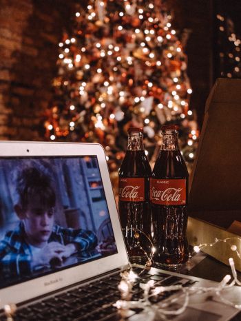 New Year, home alone, coca-cola, pizza, rest, movie, lights, garland Wallpaper 1620x2160
