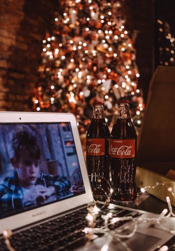 New Year, home alone, coca-cola, pizza, rest, movie, lights, garland Wallpaper 1668x2388