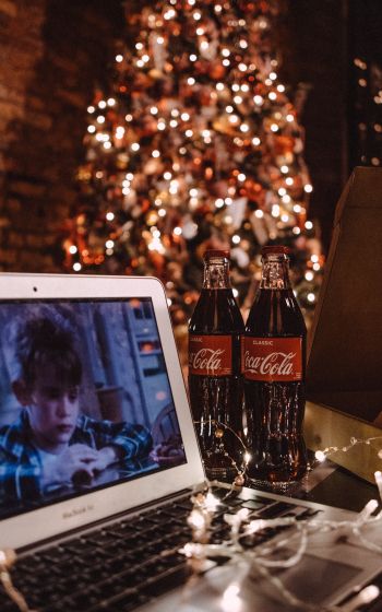 New Year, home alone, coca-cola, pizza, rest, movie, lights, garland Wallpaper 1600x2560