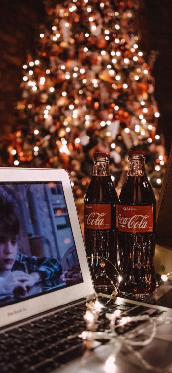 New Year, home alone, coca-cola, pizza, rest, movie, lights, garland Wallpaper 1284x2778