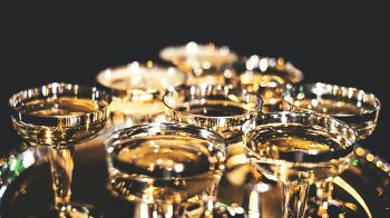cup, golden, glass, sparkling, champagne, rest Wallpaper 2048x1152