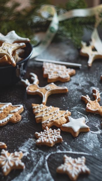 cookie, deer, stars, flour, baked goods, snowflakes, delicious Wallpaper 640x1136