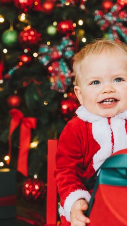 baby, smile, little santa, new year photo shoot Wallpaper 640x1136