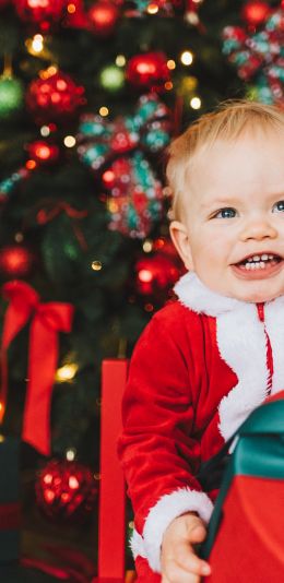 baby, smile, little santa, new year photo shoot Wallpaper 1080x2220