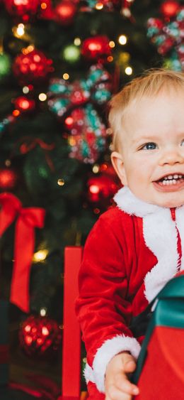 baby, smile, little santa, new year photo shoot Wallpaper 1080x2340