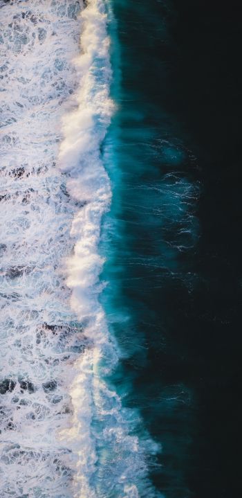 breeze, wave, ocean, water, shore, blue, sea Wallpaper 1440x2960