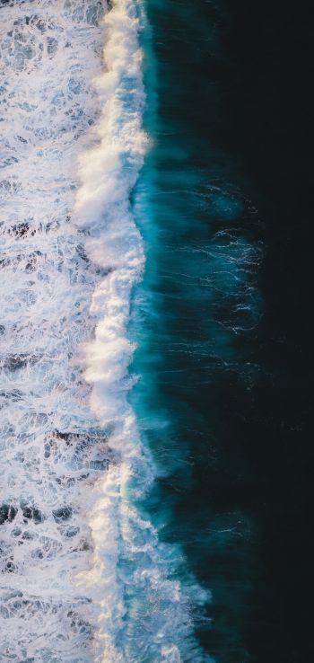 breeze, wave, ocean, water, shore, blue, sea Wallpaper 1440x3040