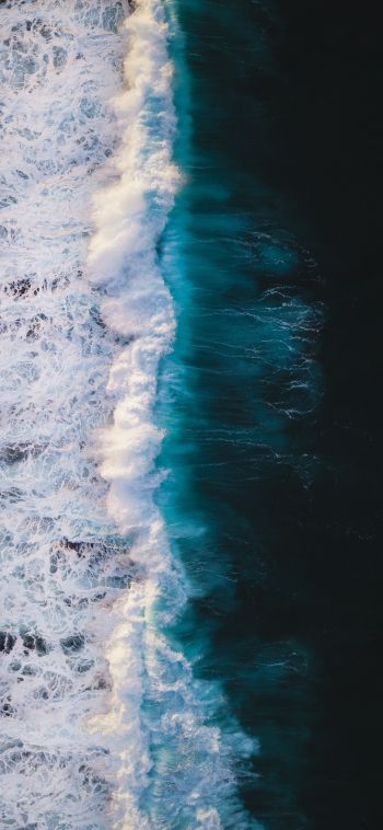 breeze, wave, ocean, water, shore, blue, sea Wallpaper 1080x2340