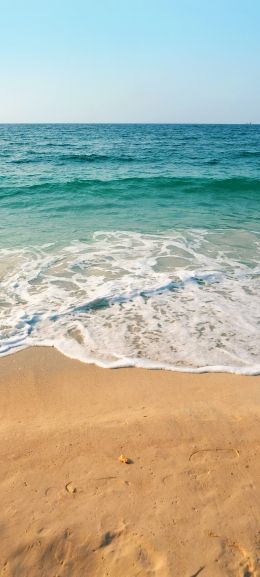 sea, wave, surf, sand, azure, sea foam Wallpaper 1440x3200