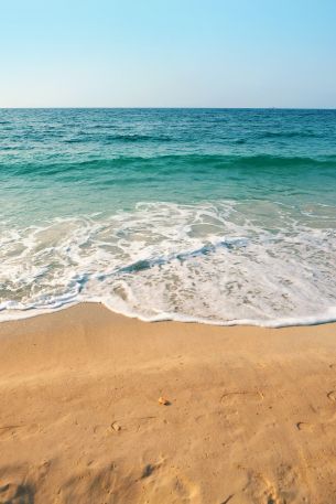 sea, wave, surf, sand, azure, sea foam Wallpaper 640x960