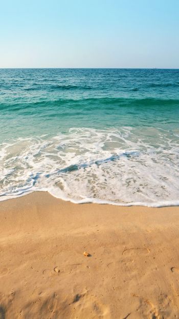 sea, wave, surf, sand, azure, sea foam Wallpaper 640x1136