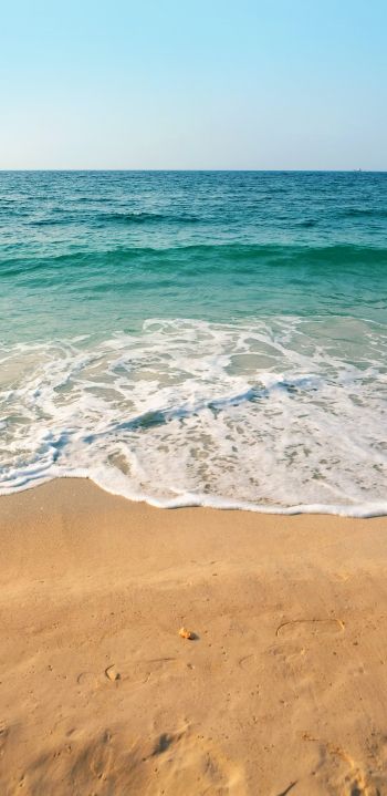 sea, wave, surf, sand, azure, sea foam Wallpaper 1440x2960