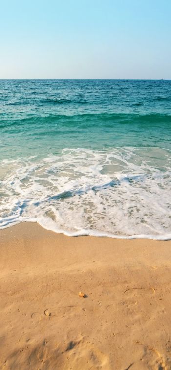 sea, wave, surf, sand, azure, sea foam Wallpaper 1125x2436
