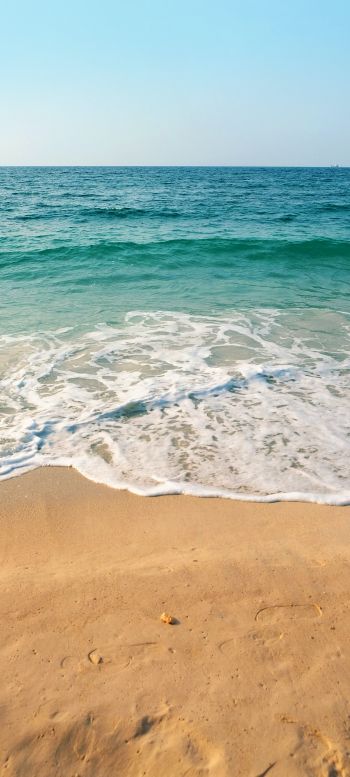 sea, wave, surf, sand, azure, sea foam Wallpaper 1080x2400