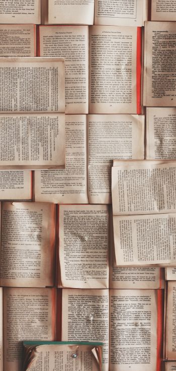 books, wall, page, text, book wall Wallpaper 1440x3040