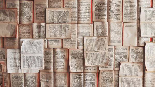 books, wall, page, text, book wall Wallpaper 1366x768