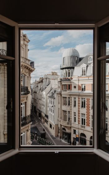 Обои 1600x2560 из окна, окно, воздух, улицы, Париж, уют