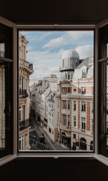 Обои 1200x2000 из окна, окно, воздух, улицы, Париж, уют