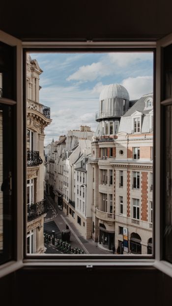 Обои 640x1136 из окна, окно, воздух, улицы, Париж, уют