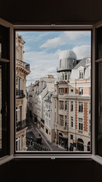 Обои 2160x3840 из окна, окно, воздух, улицы, Париж, уют