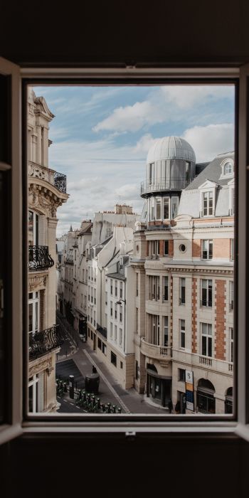 Обои 720x1440 из окна, окно, воздух, улицы, Париж, уют
