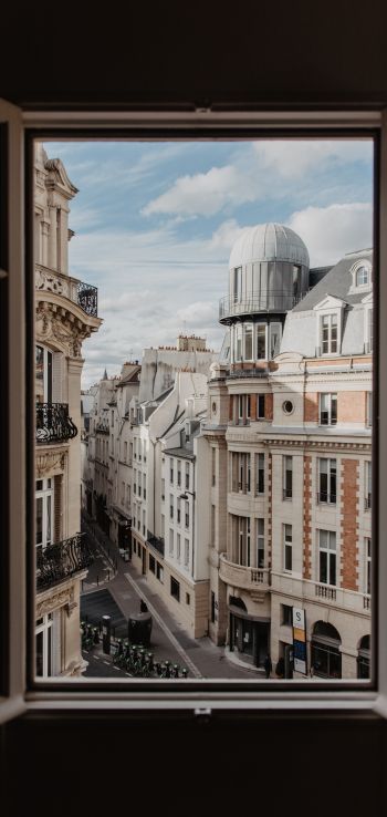 Обои 1080x2280 из окна, окно, воздух, улицы, Париж, уют