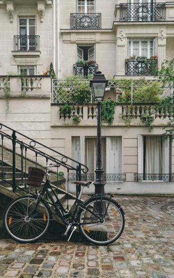 Обои 1200x1920 велосипед, корзина, улицы, лестница, прогулка, балконы
