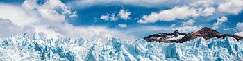 glaciers, ice, mountains, snow, water, landscape Wallpaper 1590x400