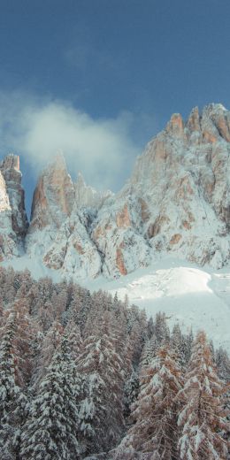 mountains, snowy hills, trees, snow, path, winter Wallpaper 720x1440