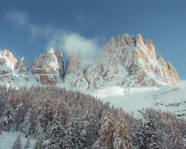 mountains, snowy hills, trees, snow, path, winter Wallpaper 1280x1024