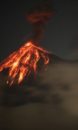 volcano, eruption, natural phenomenon, lava, smoke, night Wallpaper 1200x2000