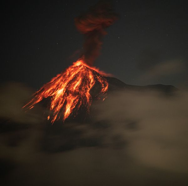 volcano, eruption, natural phenomenon, lava, smoke, night Wallpaper 4051x4016