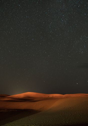 Обои 1668x2388 ночь, пустыня, песок, звезды, звездное небо, небо