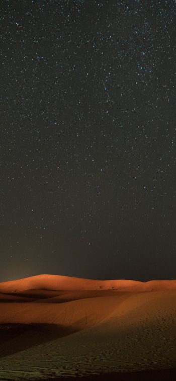 Обои 828x1792 ночь, пустыня, песок, звезды, звездное небо, небо