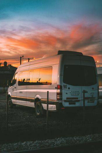 machine, sunset, parking, trip Wallpaper 640x960