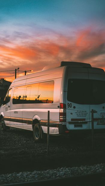 machine, sunset, parking, trip Wallpaper 640x1136