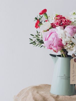 bouquet, aesthetics, vase, peonies, roses Wallpaper 2048x2732