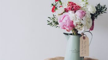 bouquet, aesthetics, vase, peonies, roses Wallpaper 2560x1440