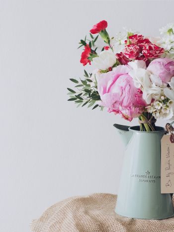 bouquet, aesthetics, vase, peonies, roses Wallpaper 2048x2732