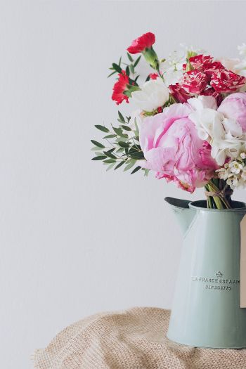 bouquet, aesthetics, vase, peonies, roses Wallpaper 640x960
